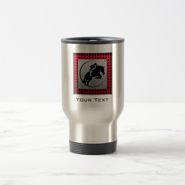 Faux Brushed Aluminum Equestrian. Travel Mug (Center)