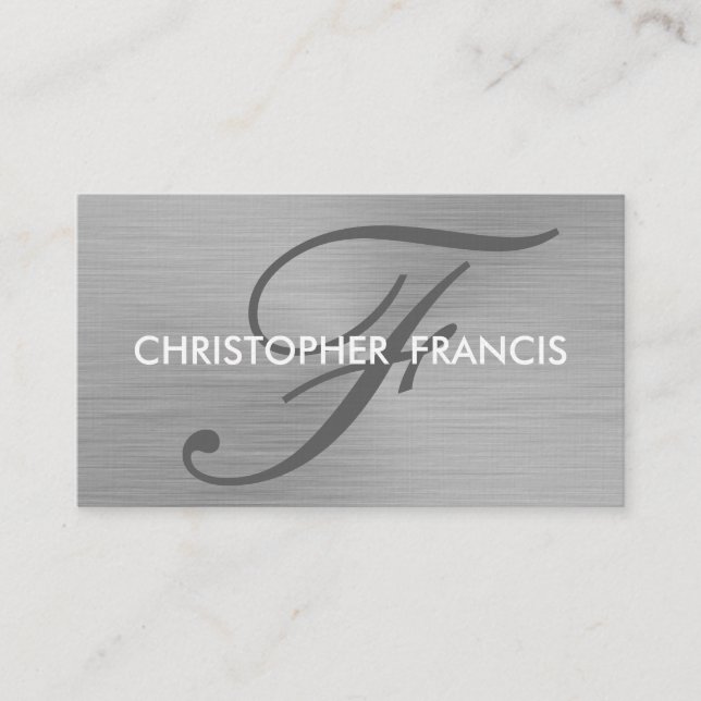 Faux brushed aluminum monogram business cards (Front)