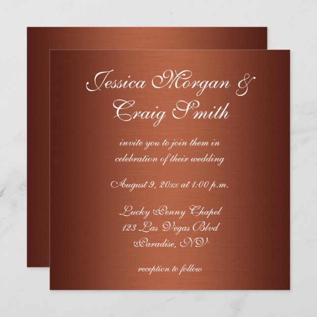 Faux Brushed Copper Ombre Wedding Invitation (Front/Back)