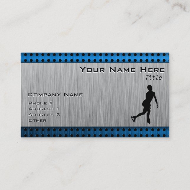 Faux Brushed Metal; Figure Skating Business Card (Front)