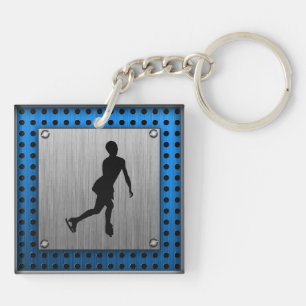 Faux Brushed Metal; Figure Skating Keychain