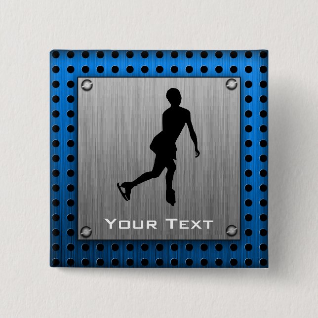 Faux Brushed Metal; Figure Skating Pinback Button (Front)