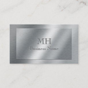 Faux Brushed Metal - Monogrammed Business Card