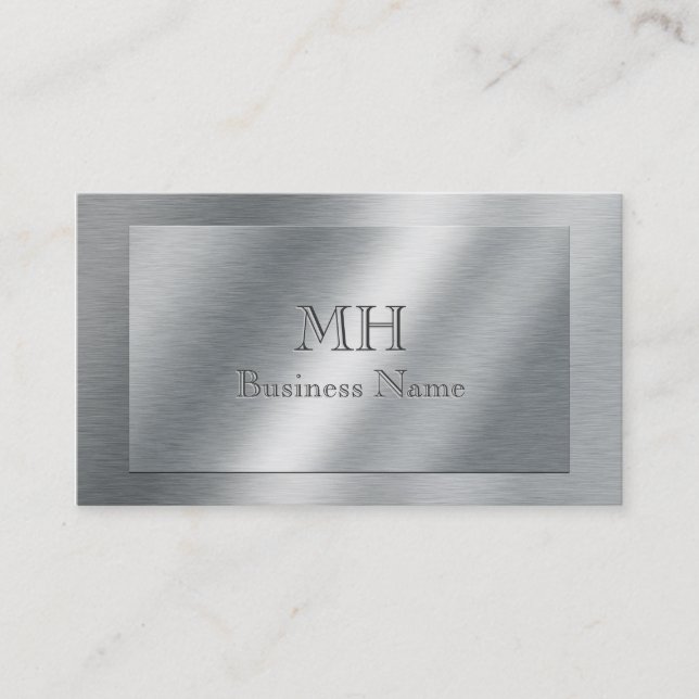 Faux Brushed Metal - Monogrammed Business Card (Front)