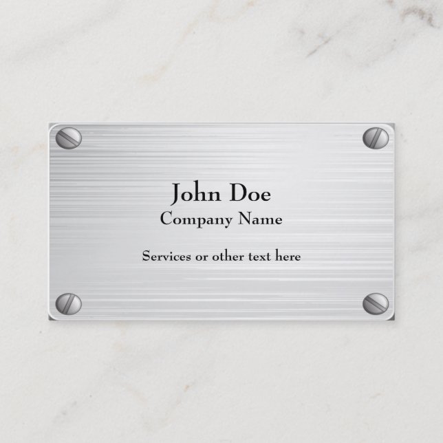 Faux Brushed Metal With Screws Business Card (Front)