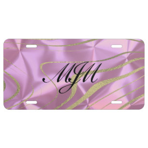 Faux Brushed Metal Zebra Swirls Monogrammed  License Plate