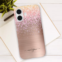 Faux Brushed Rose Gold Metal, Glitter, Script Name