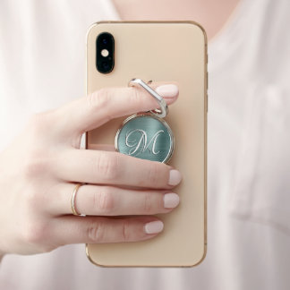 Faux Brushed Silver Mint Black and White Monogram Phone Ring Stand