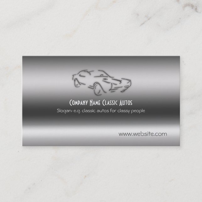 Faux Brushed Steel - Classic Car template Business Card (Front)