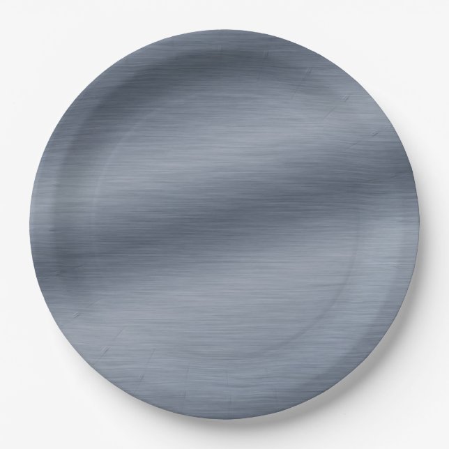 Faux Brushed Steel Elegant Background Paper Plates (Front)