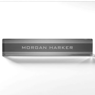 Faux Brushed Steel Light Gray Text Desk Name Plate
