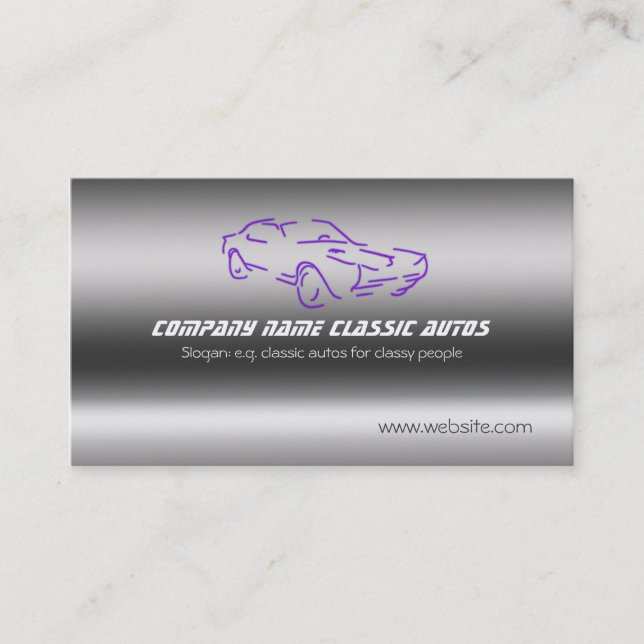 Faux Brushed Steel - Purple Classic Car template Business Card (Front)