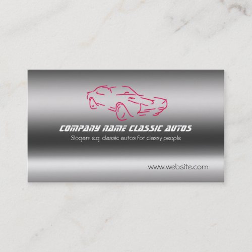 Faux Brushed Steel _ Red Classic Car template Business Card