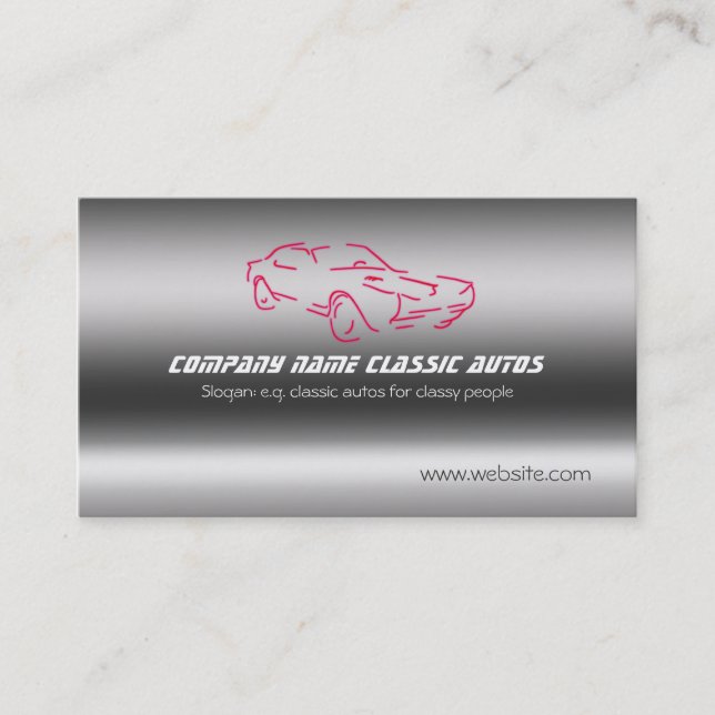 Faux Brushed Steel - Red Classic Car template Business Card (Front)