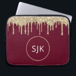 Faux Burgundy Gold Dripping Glitter Monogram Laptop Sleeve<br><div class="desc">Gold and Burgundy Red Faux Dripping Glitter and Sparkle Elegant Monogrammed Initials Case. This case can be customized to include your initial and first name.</div>