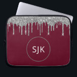 Faux Burgundy Silver Dripping Glitter Monogram Laptop Sleeve<br><div class="desc">Silver and Burgundy Red Faux Dripping Glitter and Sparkle Elegant Monogrammed Initials Case. This case can be customized to include your initial and first name.</div>