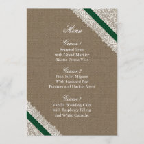 FAUX Burlap and emerald green lace menu cards