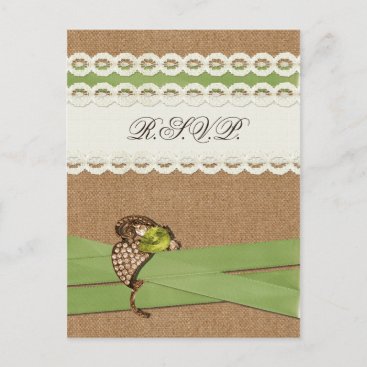 FAUX burlap and lace lime country wedding Invitation Postcard