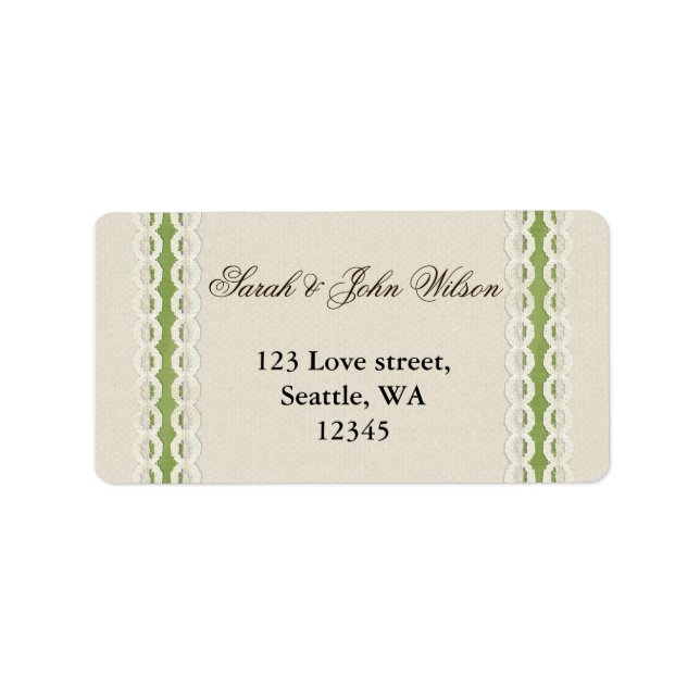 FAUX burlap and lace lime country wedding Label (Front)