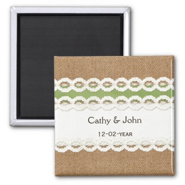 FAUX burlap and lace lime country wedding Magnet