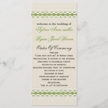 FAUX burlap and lace lime country wedding Program