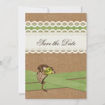 FAUX burlap and lace lime country wedding Save The Date