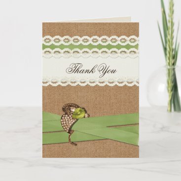 FAUX burlap and lace lime country wedding Thank You Card