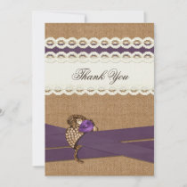 FAUX burlap and lace purple country wedding Invitation