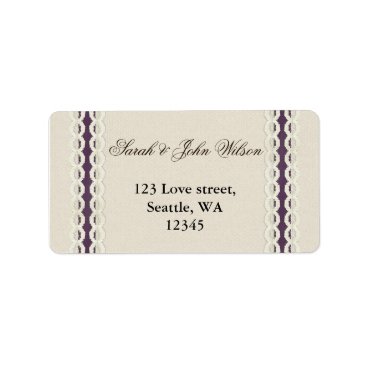FAUX burlap and lace purple country wedding Label