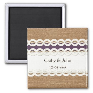 FAUX burlap and lace purple country wedding Magnet