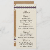 FAUX burlap and lace purple country wedding Menu (Front/Back)