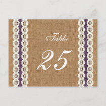 FAUX burlap and lace purple country wedding Postcard