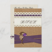 FAUX burlap and lace purple country wedding RSVP Card (Front/Back)