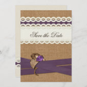 FAUX burlap and lace purple country wedding Save The Date (Front/Back)