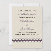 FAUX burlap and lace purple country wedding Save The Date (Back)