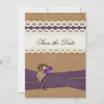 FAUX burlap and lace purple country wedding Save The Date