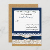 FAUX burlap and lace with navy blue rsvp (Front/Back)