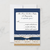 FAUX burlap and lace with navy blue rsvp 3.5 x 5