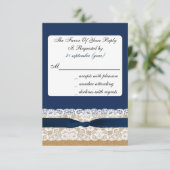 FAUX burlap and lace with navy blue rsvp 3.5 x 5 (Standing Front)