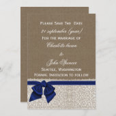 FAUX burlap and lace with navy blue save the dates Save The Date (Front/Back)