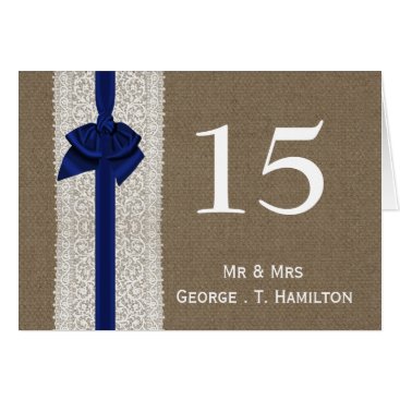 FAUX Burlap and n.blue lace wedding table numbers