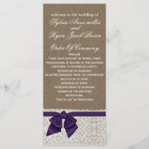 FAUX Burlap and purple lace Wedding program