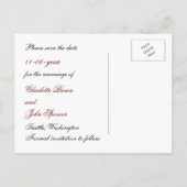 FAUX burlap and white lace, red, save the Date Announcement Postcard (Back)