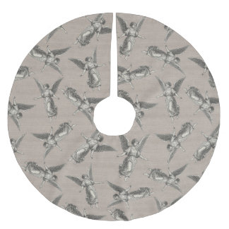 Faux burlap beige Angel traditional Christmas Brushed Polyester Tree Skirt