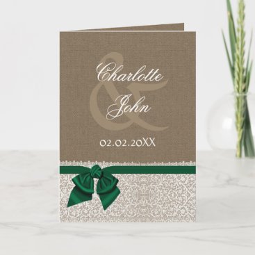 FAUX burlap,emerald green and white lace Thank You