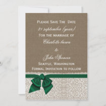 FAUX burlap emerald green save the dates Save The Date