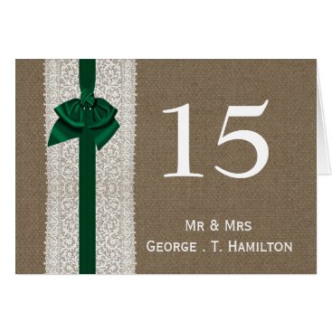 FAUX Burlap emerald green wedding table numbers