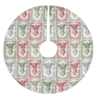 Faux burlap green Angel traditional Christmas Brushed Polyester Tree Skirt