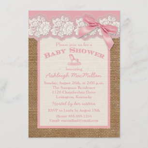 FAUX Burlap Ivory Lace, Pink Baby Shower Invite