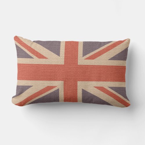 Faux Burlap Jute Linen Look UK Flag Lumbar Pillow